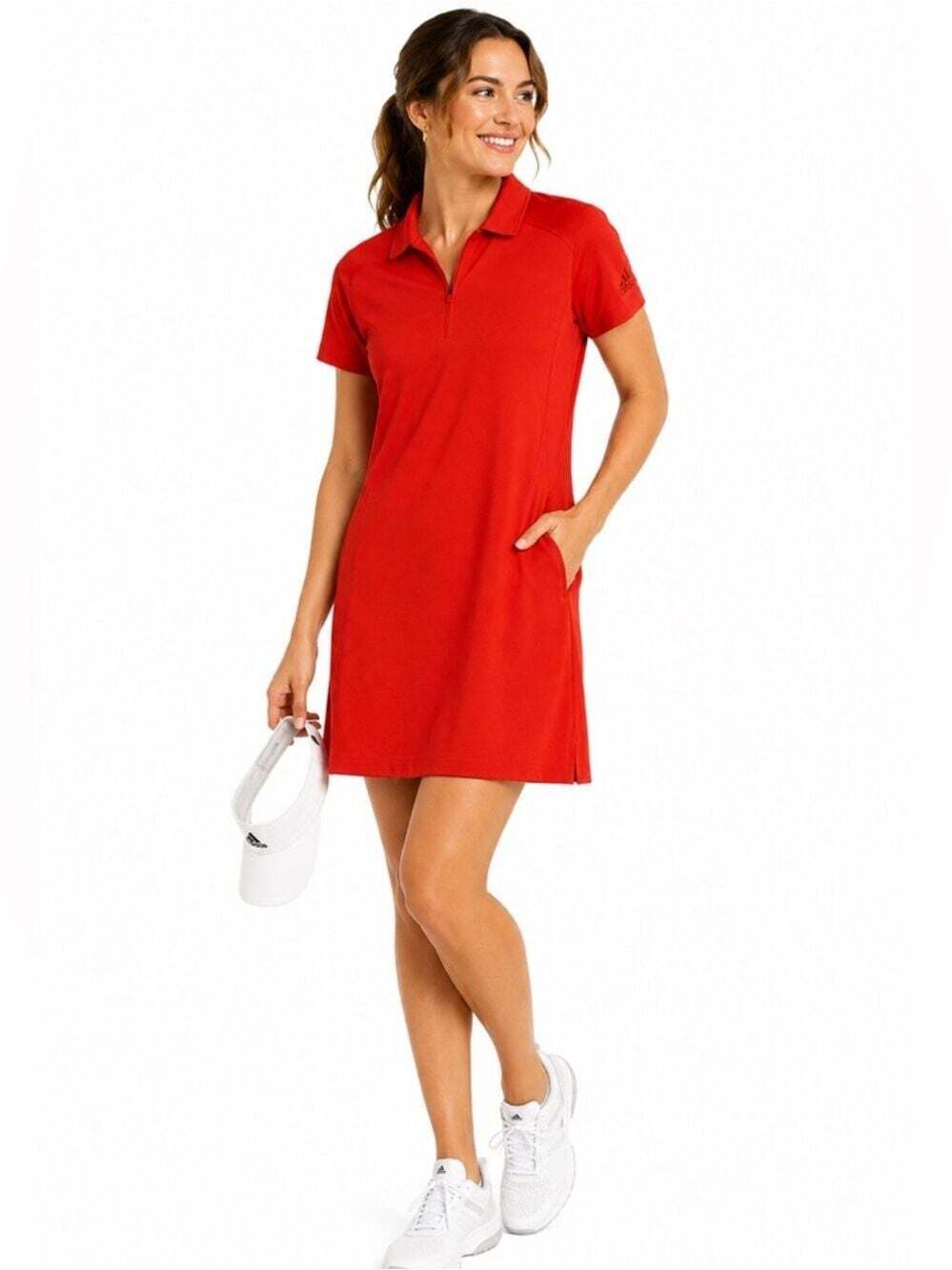 Adidas Orange Polo Dress Short Sleeve Size S Sporty Minimal Tennis Dress